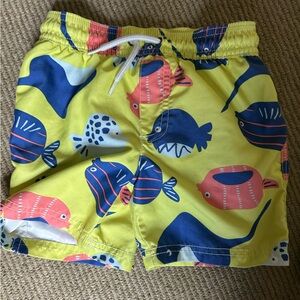 Yellow Fish Print Swim Shorts